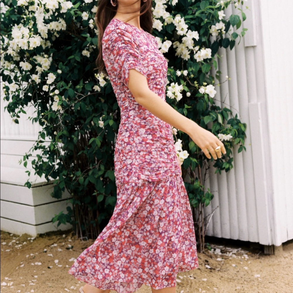 Shoshanna Roselle Anthropologie ruched dress